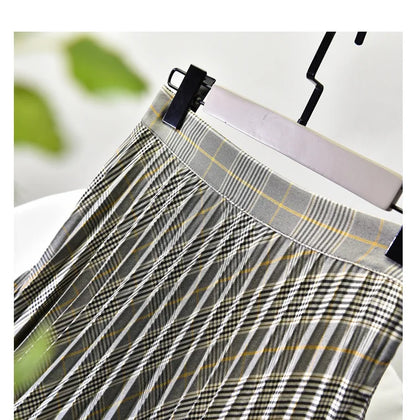 Looks Thin Pleated Skirt 2025 New High Waist A-line Skirt Mid-length Big Size Plaid Skirt Long Pleated Skirt Length 75-90cm