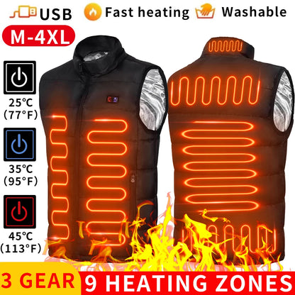 9 Heated Vest Zones Electric Heated Jackets Men Women Sportswear Heated Coat Graphene Heat Coat USB Heating Jacket For Camping.
