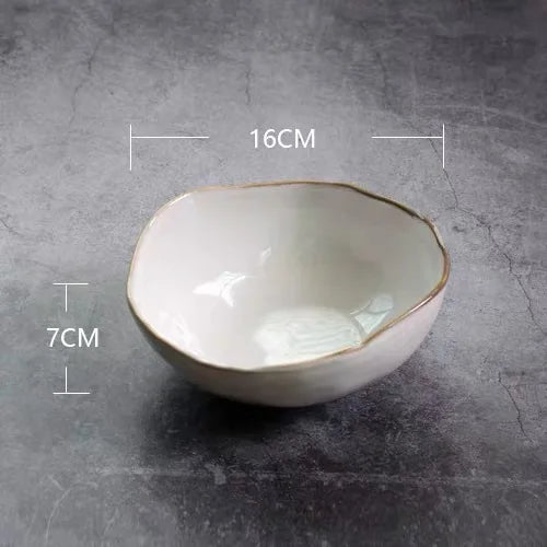 European Style Ceramic Kitchen Tableware Irregular Rice Bowl Creative Dessert Salad Bowl Porcelain Dinner Plate Sauce Dish