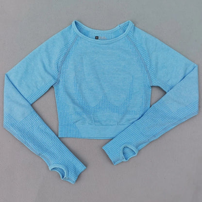 Seamless Yoga Crop Top For Women Long Sleeve Gym Workout Tops with Thumb Holes Sports Running Shirt Women Sportswear.