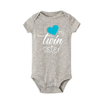 Zwillinge Säuglings-Body „I Love My Twin Sister Brother“ für Neugeborene, Jungen und Mädchen, kurzärmelig, Overall, Kleinkind-Kleidung, Baby-Geschenk-Strampler.