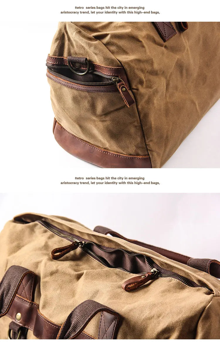 Wasserdichte gewachste Canvas Leder Herren Reisetasche Handgepäcktasche Handgepäck Große Tragetasche Vintage Herren Duffle Wochenendtasche große Übernachtung.