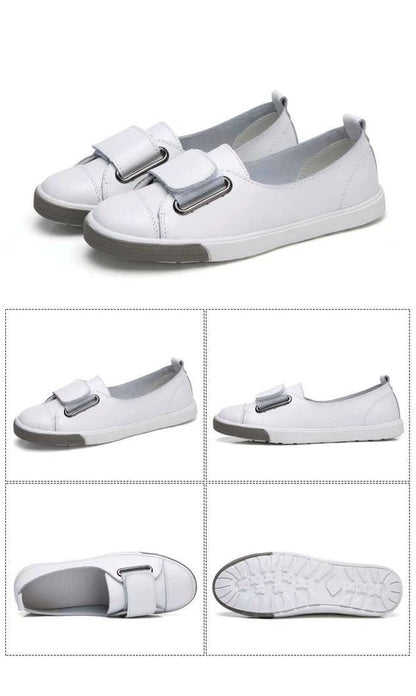 WOIZGIC Women Ladies Female Student Genuine Leather Casual Shoes White Flats Korean Vulcanized Shoes Spring 35-41 DF-YC259.