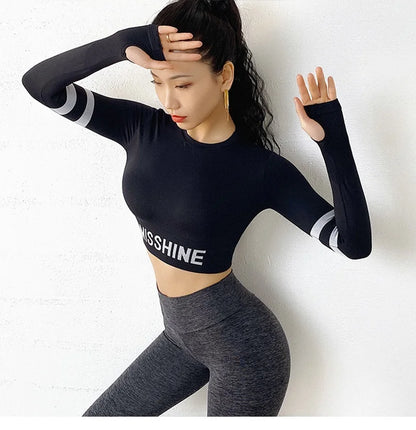 Cloud Hide Fitness Yoga Shirt Sexy Sports Gym Tank Crop Top Running Long Sleeve Blouse Winter T-Shirt Women Workout Sportswear.
