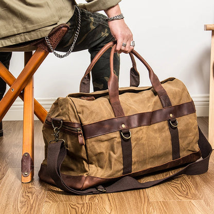 Wasserdichte gewachste Canvas Leder Herren Reisetasche Handgepäcktasche Handgepäck Große Tragetasche Vintage Herren Duffle Wochenendtasche große Übernachtung.