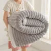 Custom Printed Cozy Woven Jacquard Knitted Blanket Soft Plush Fleece Throw with Solid Stripe for Winter Sherpa Bedding Sofa Use.