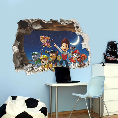 Disney 3D Cartoon  Pawed Wall Stickers For Kids Rooms Living Room Boys Girls Children Bedroom DIY Home Decor Patroling Car.