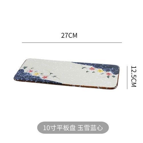 Japanese Style Set Tableware Cuisine Restaurant Commercial Retro Plate Rectangular Ceramic Net Red Tray Sushi Plate Dish.