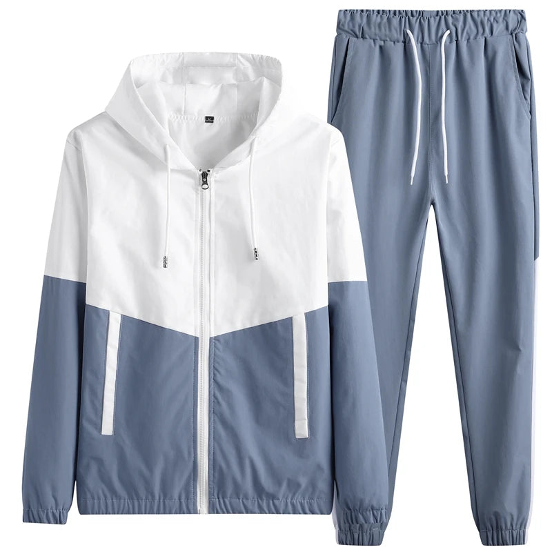2025 Men Tracksuit Casual Joggers Hooded Sportswear Jackets And Pants 2 Piece Sets Hip Hop Running Sports Suit.