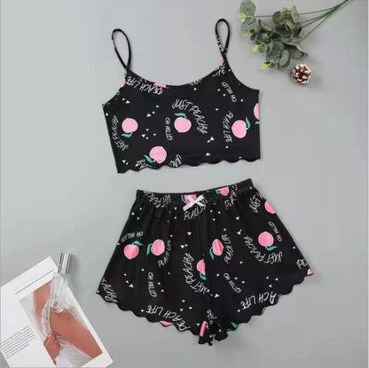 Heiße Damen-Nachtwäsche, süßer Cartoon-Druck, kurzes Set, Pyjama für Damen, Pyjama-Set, süßes Kurzarm-V-Ausschnitt und Shorts, Sommer-Pyjama.