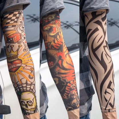 3PCS/lot new mixed 100%Nylon elastic Fake temporary tattoo sleeve skull wolf totem dragon designs body Arm stockings cool men.