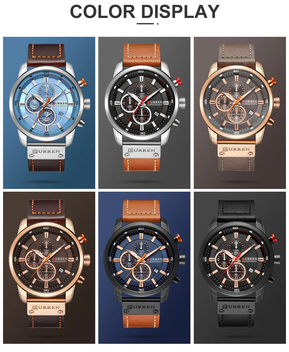 CURREN Brand Watch Men Leather Sports Watches Men's Army Military Quartz Wristwatch Chronograph Male Clock Relogio Masculino.