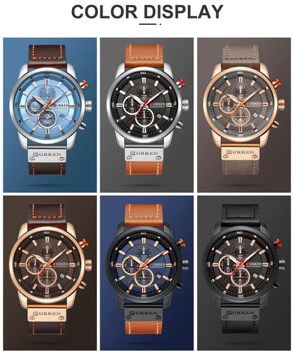 CURREN Brand Watch Men Leather Sports Watches Men's Army Military Quartz Wristwatch Chronograph Male Clock Relogio Masculino.