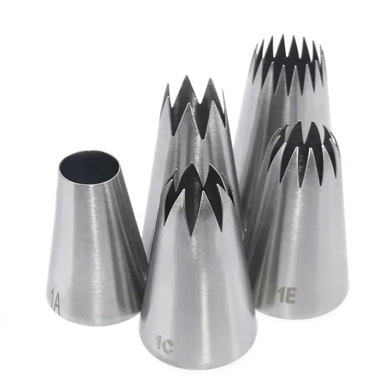 5pcs Large Metal Cake Cream Decoration Tips Set Pastry Tools Stainless Steel Piping Icing Nozzle Cupcake Head Dessert Decorators.