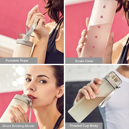 Fashion Square Frosted Plastic Water Bottle Portable Leakproof Transparent Gym Bottle Outdoor Sport Direct Drinking Cup BPA Free.