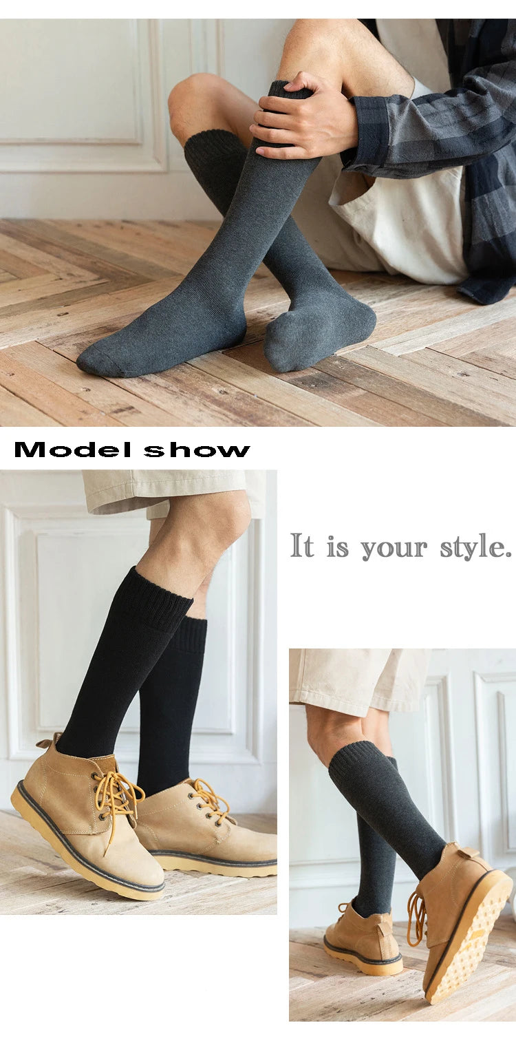 6PCS=3Pairs Men's Winter Compression Stocking Warm Hot Knee High Long Leg Terry Socks Warm Thicken Cover Calf Socks Size 38-44.