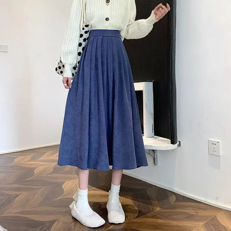 Lucyever Vintage Brown High Waist Pleated Skirt Women Korean Fashion College Style Long Skirt Ladies Autumn Casual A line Skirts