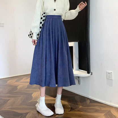Lucyever Vintage Brown High Waist Pleated Skirt Women Korean Fashion College Style Long Skirt Ladies Autumn Casual A line Skirts