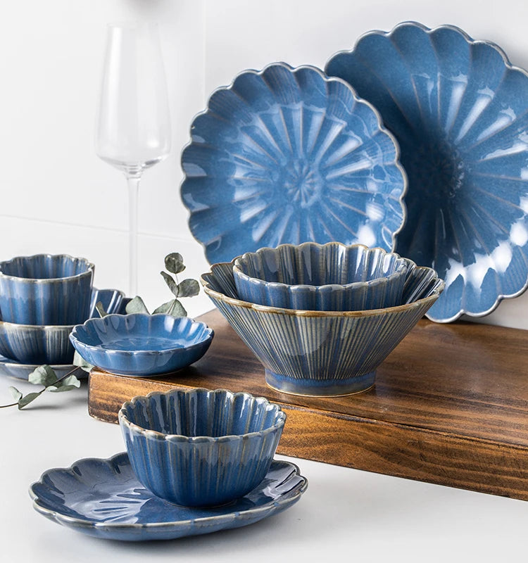 1pc Japanese Dinnerware Ceramic White Blue Dinner Plate Serving Dishes Rice Ramekin Sauce Bowl Microwave Safe.