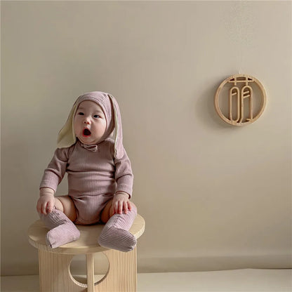 4PCS Sommer Infant Neugeborenes Baby Jungen Mädchen Bodys Niedlichen Hasen Ohr Bodys Hut und Schwänze Baby Kleidung Overall Outfits.