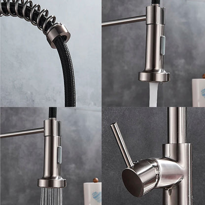 Brushed Gold Kitchen Sink Faucet Spring Pull-down Hot Cold Mixer Faucet Deck Installation Faucet