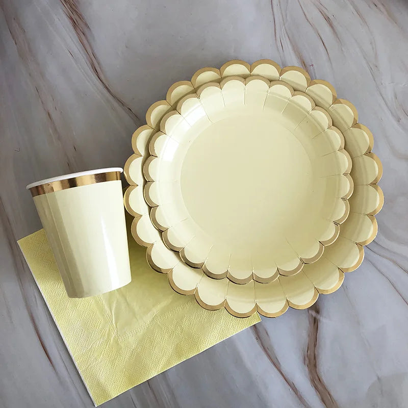 40pcs/set Yellow Green Pink Blue Paper Plates Cups Disposable Tableware Set for Wedding Birthday Party Baby Shower Supplies