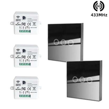 433 MHz intelligenter Lichtschalter Rf Wireless Touch Wandschalter mit Fernbedienung gehärtetes Glas Panel Schalter für Zuhause LED LAMPE 220 V.