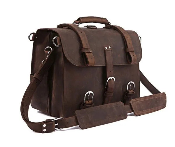 Vintage Crazy Horse Echtes Leder Männer Aktentasche Business Tasche Große Leder Aktentasche Männlichen 15.6 "Laptop Fall Schulter Tasche büro.