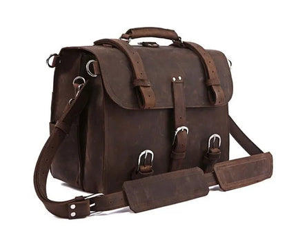 Vintage Crazy Horse Echtes Leder Männer Aktentasche Business Tasche Große Leder Aktentasche Männlichen 15.6 "Laptop Fall Schulter Tasche büro.