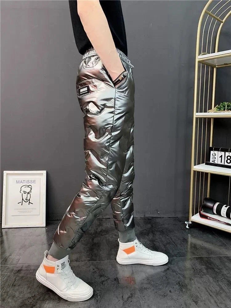 2022 New Men Shiny Winter Down Pant Thick Warm Sweatpants Casual Trousers Slim Outdoor Windproof Waterproof Cotton Pants