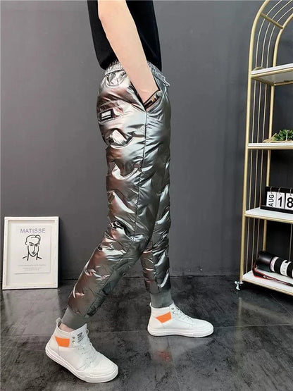 2022 New Men Shiny Winter Down Pant Thick Warm Sweatpants Casual Trousers Slim Outdoor Windproof Waterproof Cotton Pants