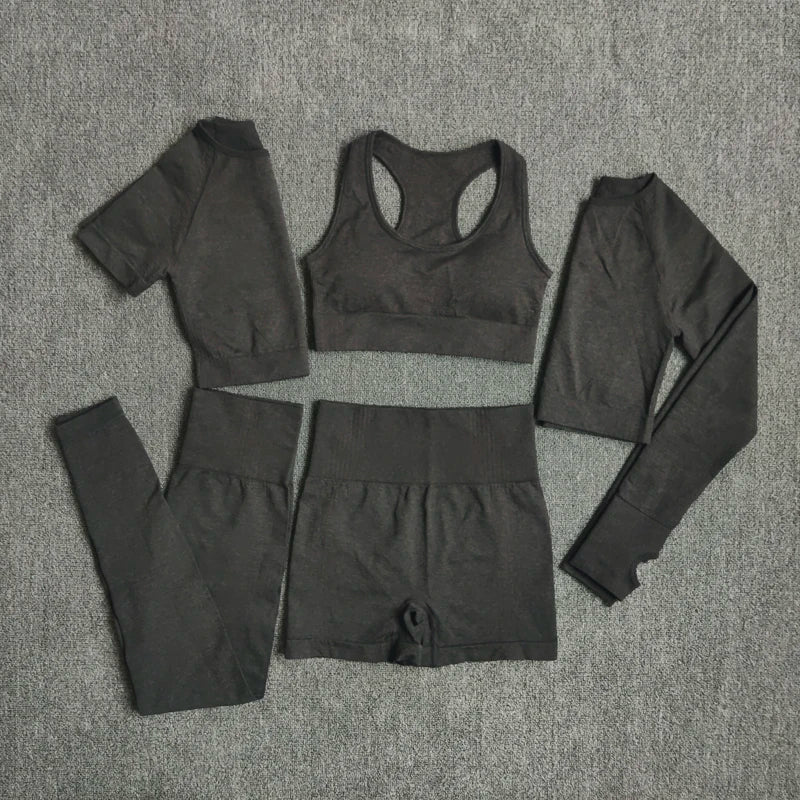 2/3/5PCS Seamless Women Yoga Set Workout Sportswear Gym Clothing Fitness Long Sleeve Crop Top High Waist Leggings Sports Suits.