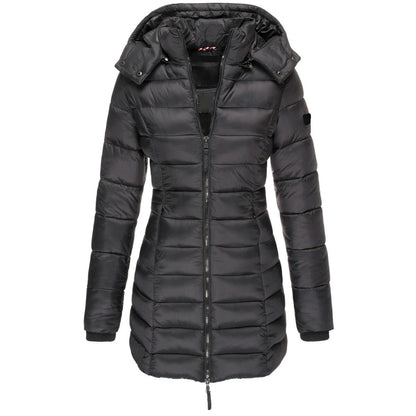 Winter Jacken für Frauen Zipper Mit Kapuze Baumwolle Gepolsterte Jacken Langarm Warme Mantel Schlank Parka Weibliche Tragbare Outwear