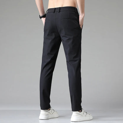 2023 Autumn Pants Mens Stretch Korean Casual Slim Fit Elastic Waist Jogger Business Classic Trousers Male Black Gray Blue 28-38.