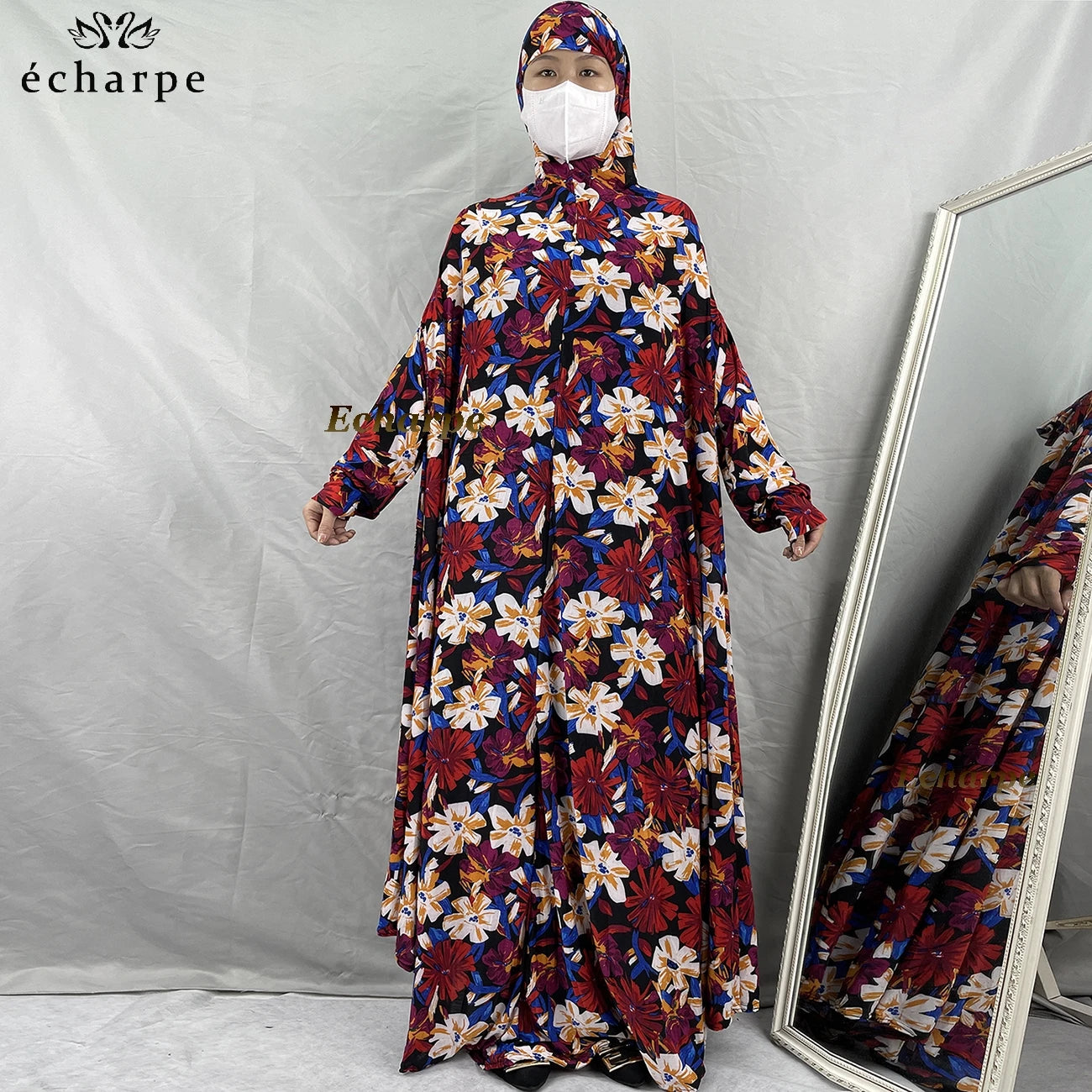 1 Pieces Muslim Hijabs Dress Women's Prayer Garment Dubai Abaya Arab Jibab Islam Flowers Djellaba Femmel Khimar Caftan Clothes.