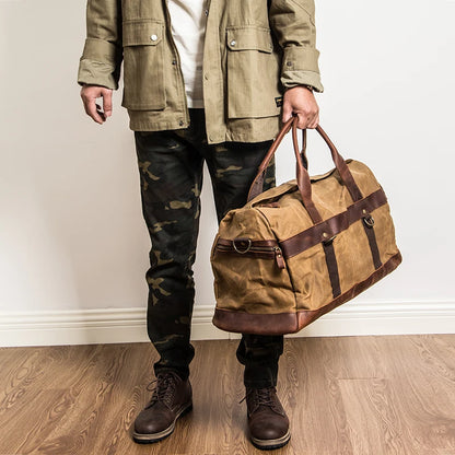 Wasserdichte gewachste Canvas Leder Herren Reisetasche Handgepäcktasche Handgepäck Große Tragetasche Vintage Herren Duffle Wochenendtasche große Übernachtung