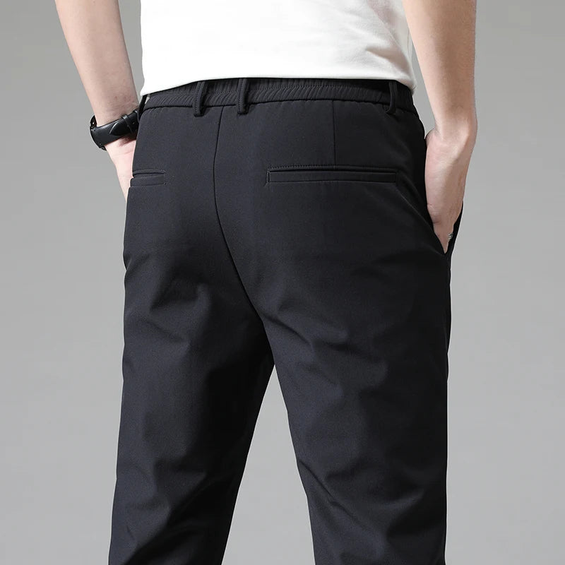 2023 Autumn Pants Mens Stretch Korean Casual Slim Fit Elastic Waist Jogger Business Classic Trousers Male Black Gray Blue 28-38.