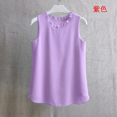 Woherb 21 Farben Feste Rüschen Chiffon Bluse Frauen 2025 Sommer Mode Weste Blusas Casual Lose Ärmellose Damen Tops Shirt