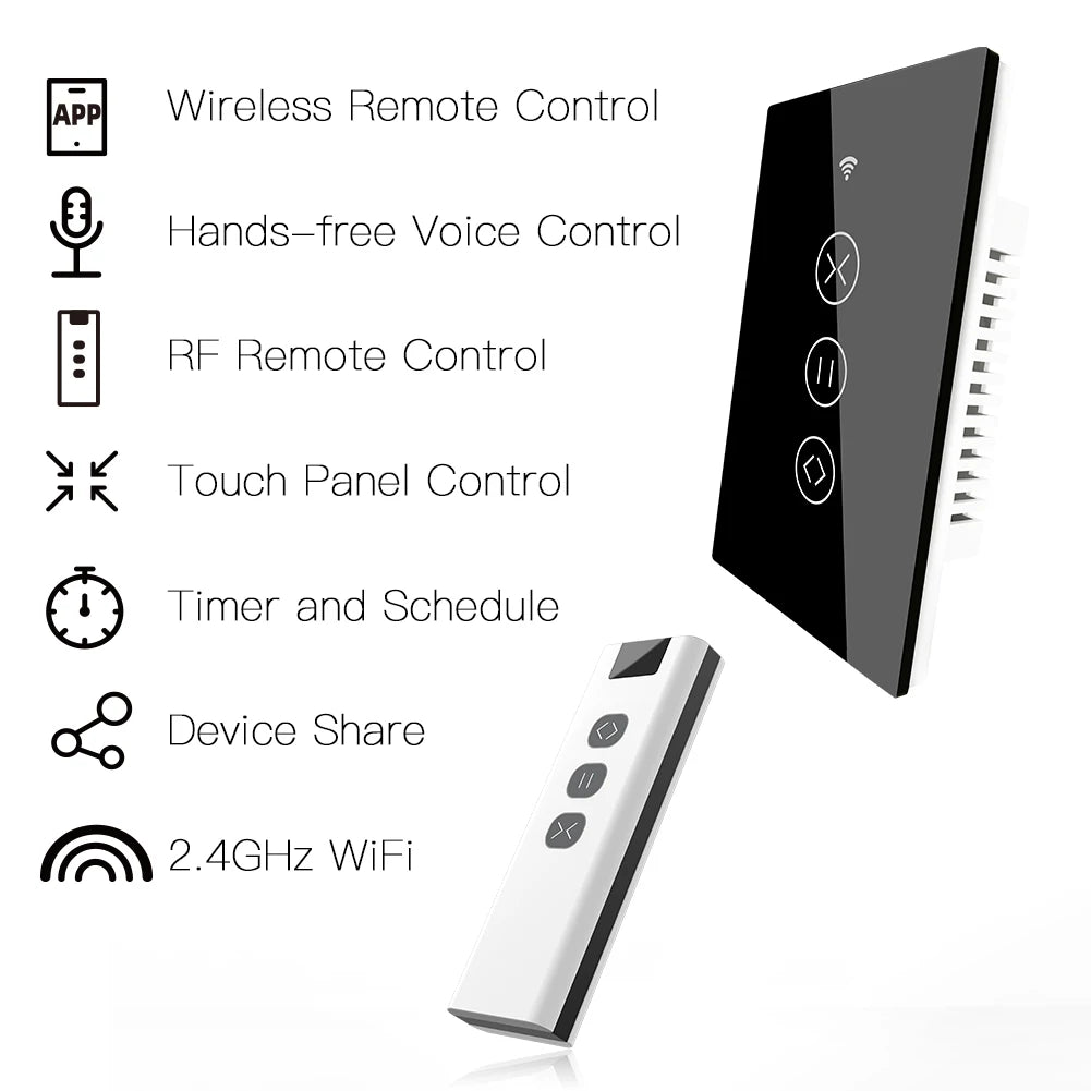 US EU WiFi RF433 Smart Touch Vorhang Rollos Motorschalter Tuya Smart Life App Fernbedienung Funktioniert mit Alexa Google Home.