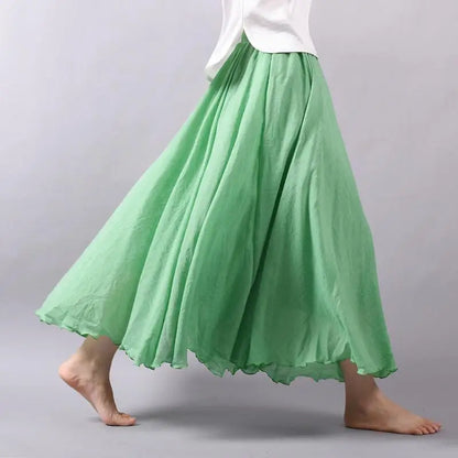 Frauen Elegante Hohe Taille Leinen Maxi Rock 2023 Sommer Damen Casual Elastische Taille 2 Schichten Röcke saia feminina 20 Farben SK53