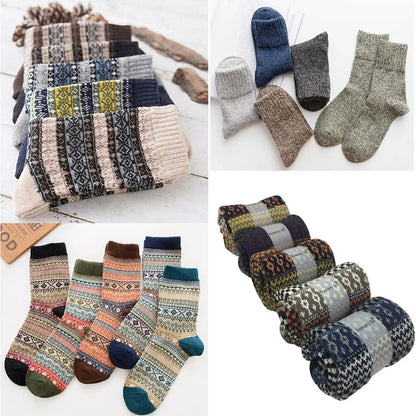 5 Pairs/Lot Wool Socks Men Winter Warm Cashmere Comfortable Long Crew Casual Bohemian Sock Male Gift for Husband Father 4 Styles.