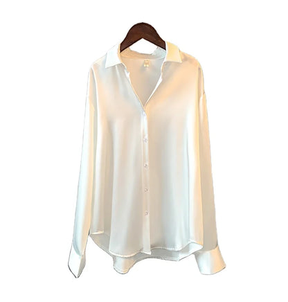 2025 New TW Gifts High Quality Long Sleeve Satin Shirt for Women Sun protection All Draped Retro Hong Kong Flavor Shirt Blouse.