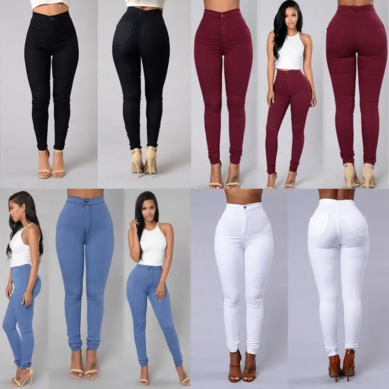 2021 NEW HOT SALE Women Denim Skinny Jeggings Pants High Waist Stretch Jeans Pure Color Slim Pencil Trousers боди женское.
