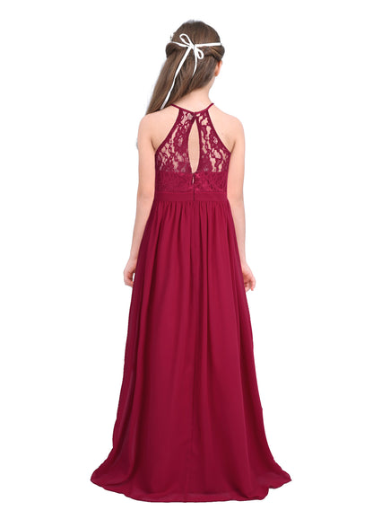 Sommer Mode Blume Mädchen Kleid Hochzeit Geburtstag Party Kinder Lange Kleid Vestido Elegante Halter Neck Floral Spitze Prinzessin Kleid