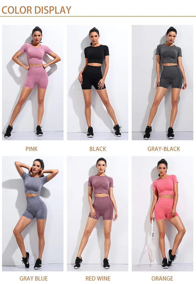 Women Vital Seamless Yoga Fitness Clothing Set High Waist Gym Leggings Crop Tops Sports Tracksuit Plush Up Sports Outfits.