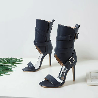 PU Leather Stiletto Women Sandal 2025 Drag Quee Summer High Heels Wedding Party Sexy Shoes Belt Solid Sissy Pumps Size 34~50