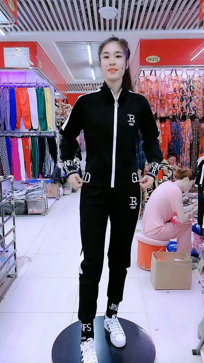 Women's Casual Suit Spring Autumn New Fashion Korean Sportswear Slim Long Sleeve Coats Tops And Pants 2 Two Piece Set For Women.