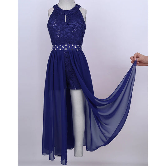 Kinder Mädchen Ärmellose Blumen Spitze Strass Party Kleid Dance Strampler für Schule Pageant Geburtstag Hochzeit Bühne Leistung