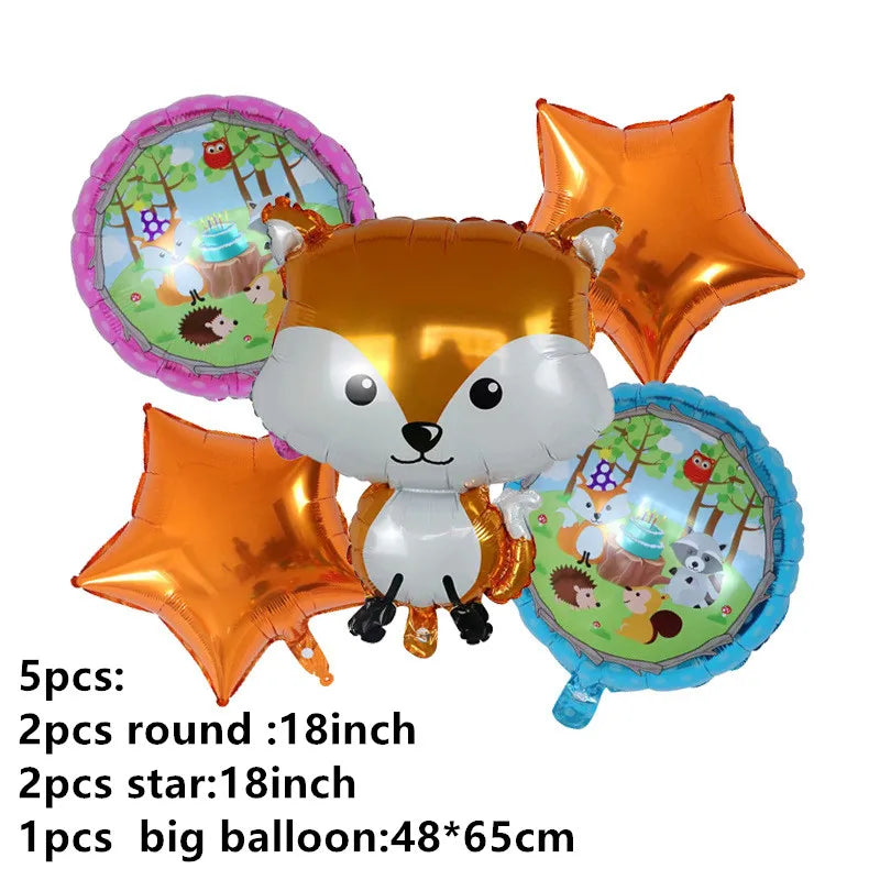 Dschungel Thema Partei Dekor Versorgung Einweg Geschirr Set Wald Tier Fuchs Hedgehog Ballon Baby Dusche Kid Geburtstag Kuchen Topper