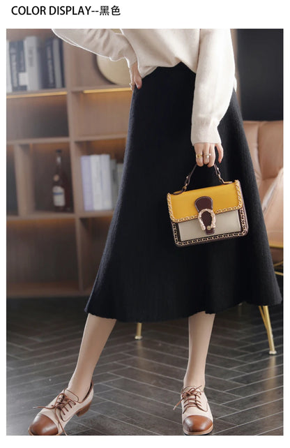 2025 Autumn New High-Waist 100%Pure Wool Pleated Long Skirt Women's Knit Base Skirt Fashion Pack Hip A-Line Cashmere Large Skirt